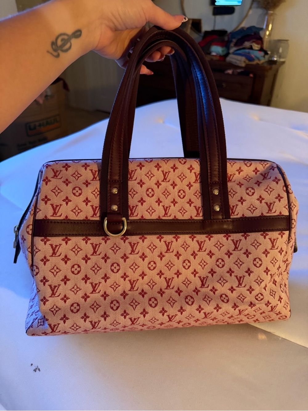 Louis Vuitton Pink Monogram Mini Josephine Satchel with Brown Trim